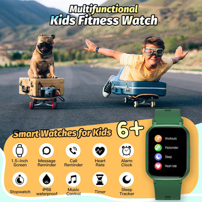 Kids Smart Watch for Boys,Ip68 Waterproof Kids Fitness Tracker Watch with 1.5 Inch DIY Face,Heart Rate Sleep Monitor,19 Sport Modes,Calories Counter,Alarm Clock,Great Gifts for Children 6+ (Green)