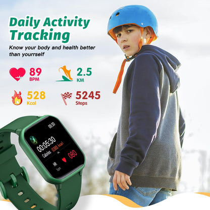 Kids Smart Watch for Boys,Ip68 Waterproof Kids Fitness Tracker Watch with 1.5 Inch DIY Face,Heart Rate Sleep Monitor,19 Sport Modes,Calories Counter,Alarm Clock,Great Gifts for Children 6+ (Green)