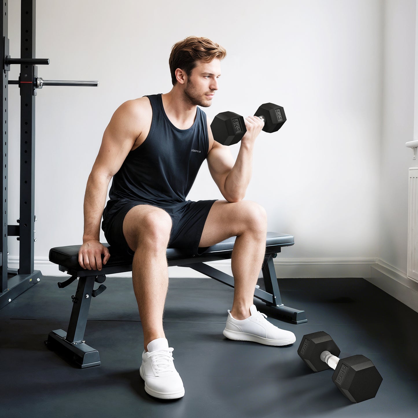 Rubber Dumbbell Sports Hex Weights Sets Home Gym Fitness Workout Exercise