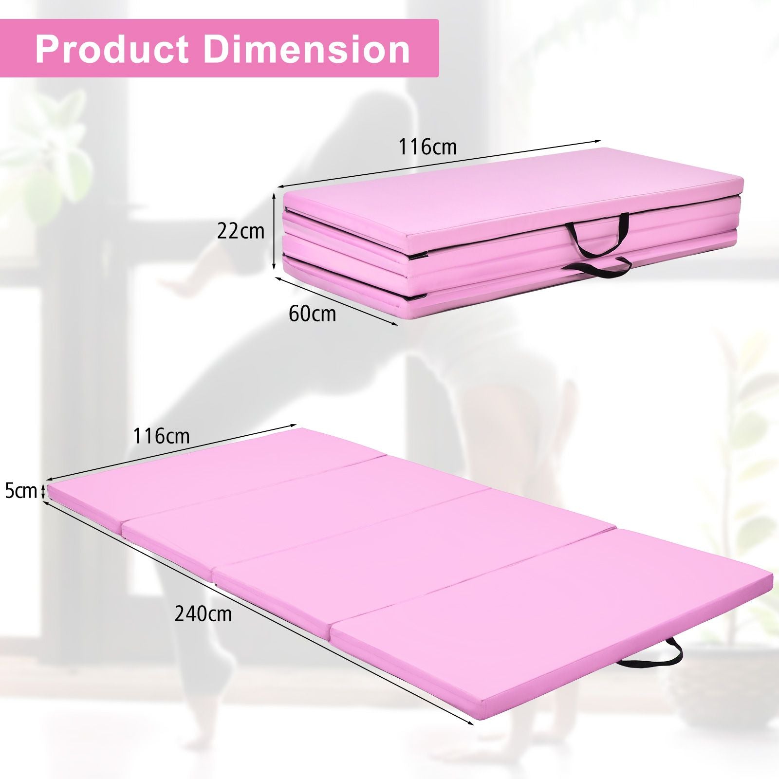 Folding Gymnastics Mat with Carry Handles Hook and Loop Fasteners